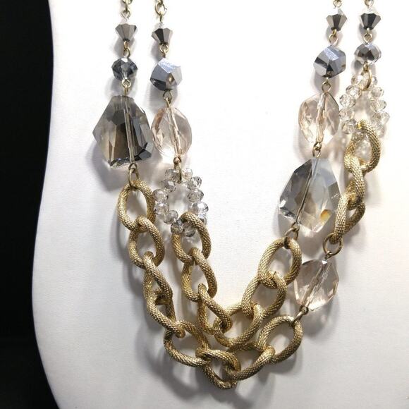 Gold Tone Statement Necklace with Faceted Crystal Beads 29 Inch Long Chain - Picture 3 of 10